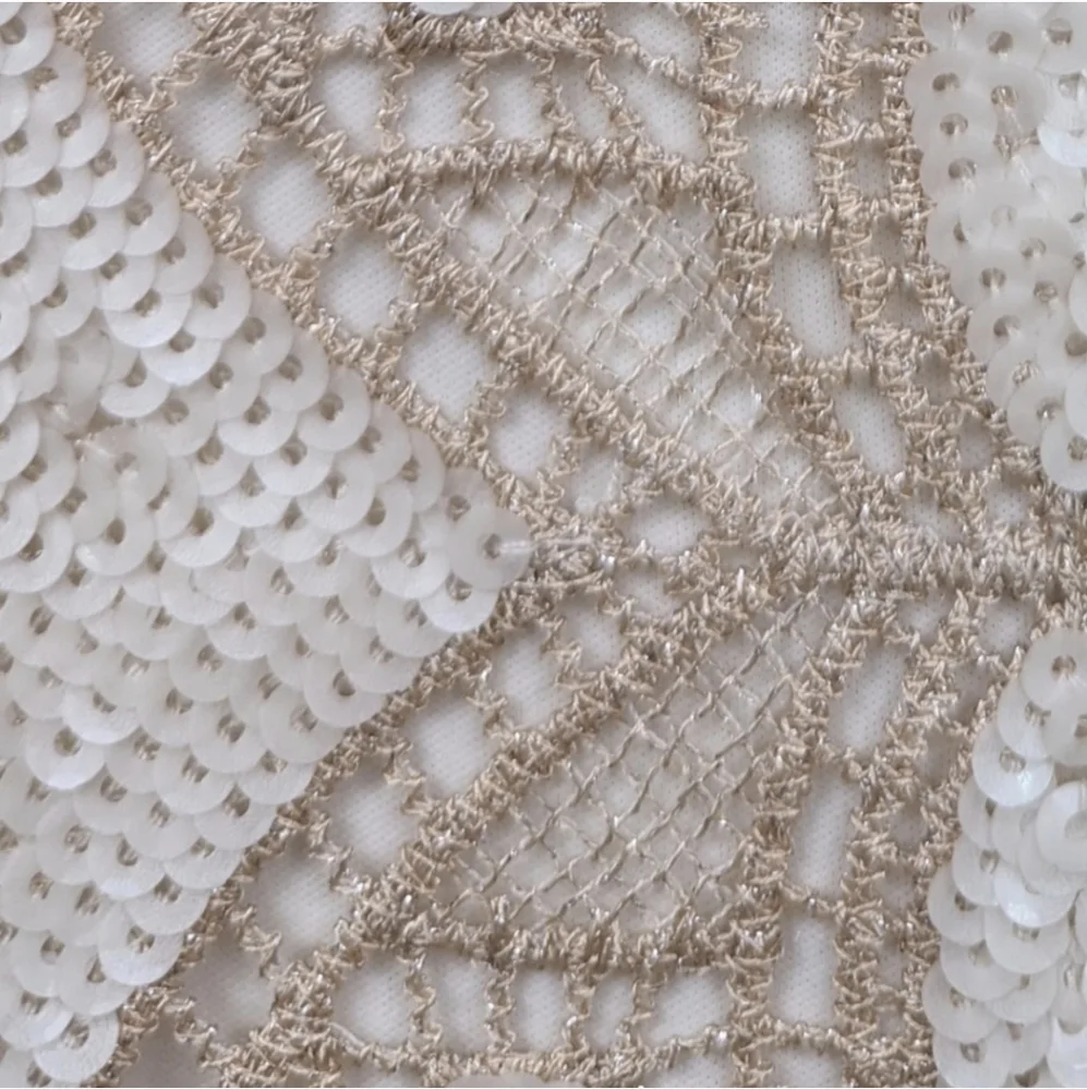 Express Mini Skirt Sequinned Metallic Crocheted Lace White Rose Gold size 8 NWT